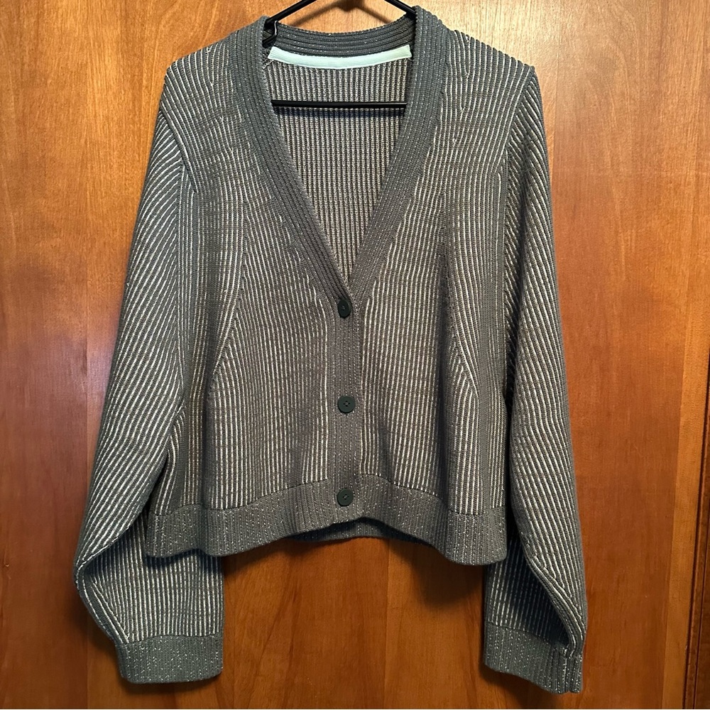 Lululemon Button Cotton Blend Cardigan Sweater Large Olive Green Oversized